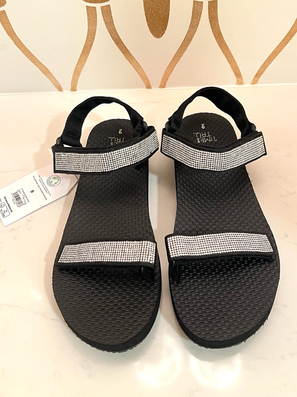 Black Rhinestone Velcro Strap Women’s Sport Sandals